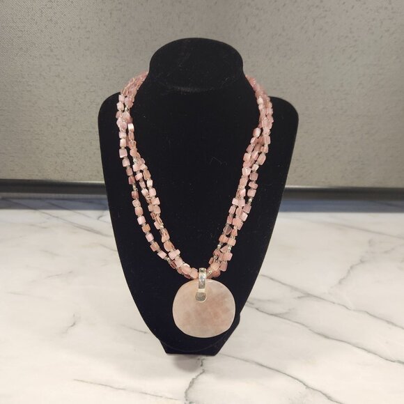 Premier Designs Catalina Rose Quartz Three-Strand Necklace Pink Quartz Necklace - Picture 2 of 12